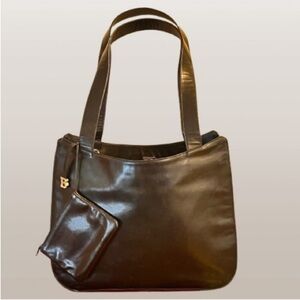 Bally-Vintage Black Smooth Leather Tote Bag and Change/ Card Holder Pouch- MINT